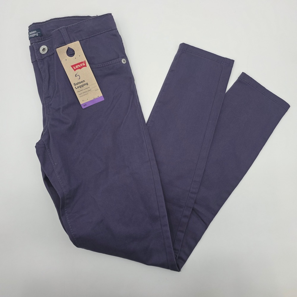 LEVIS SATEEN LEGGINGS KIDS SIZE 14 GRAY PURPLE PANTS NEW ADJUSTABLE STRETCH $40